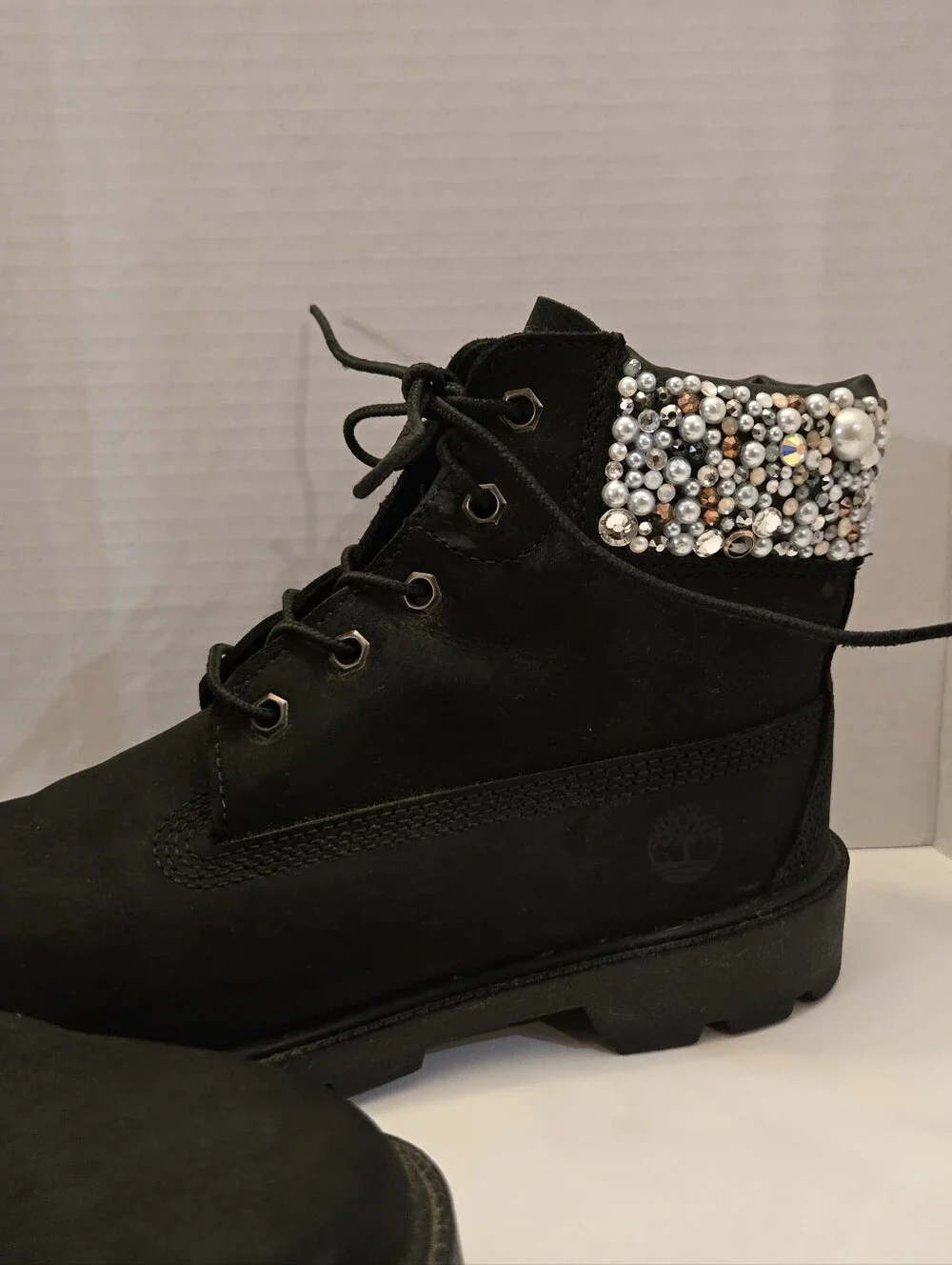 Timberland Black Ankle Boots with Rhinestone Cuff